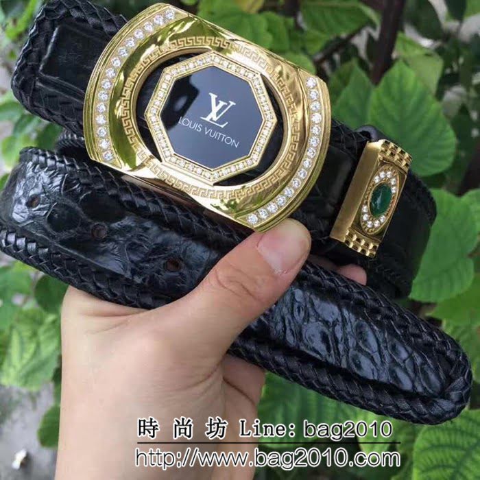 路易威登LV 純手工編織美洲鱷魚肚皮 海外新款鑲鑽 高端男士皮帶 LHG1375